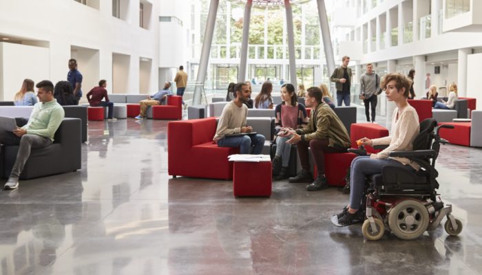 College Student in Wheelchair in Campus Center